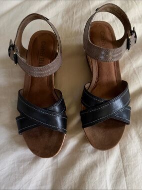 Cobb Hill by New Balance Black and Taupe Crisscross Ankle-Strap Sandals